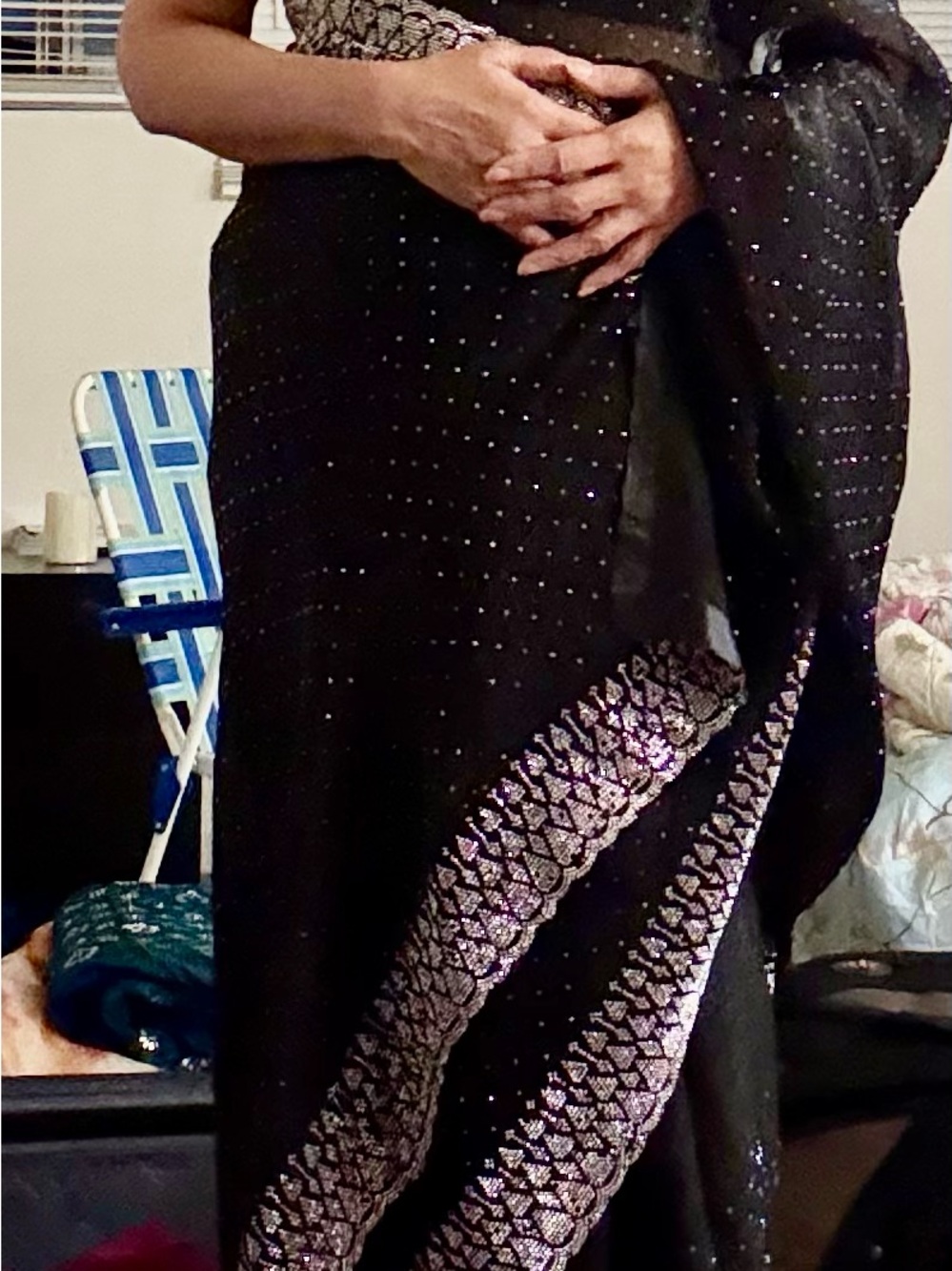 Elegant Black Saree with Silver Bollywood Sequin Border